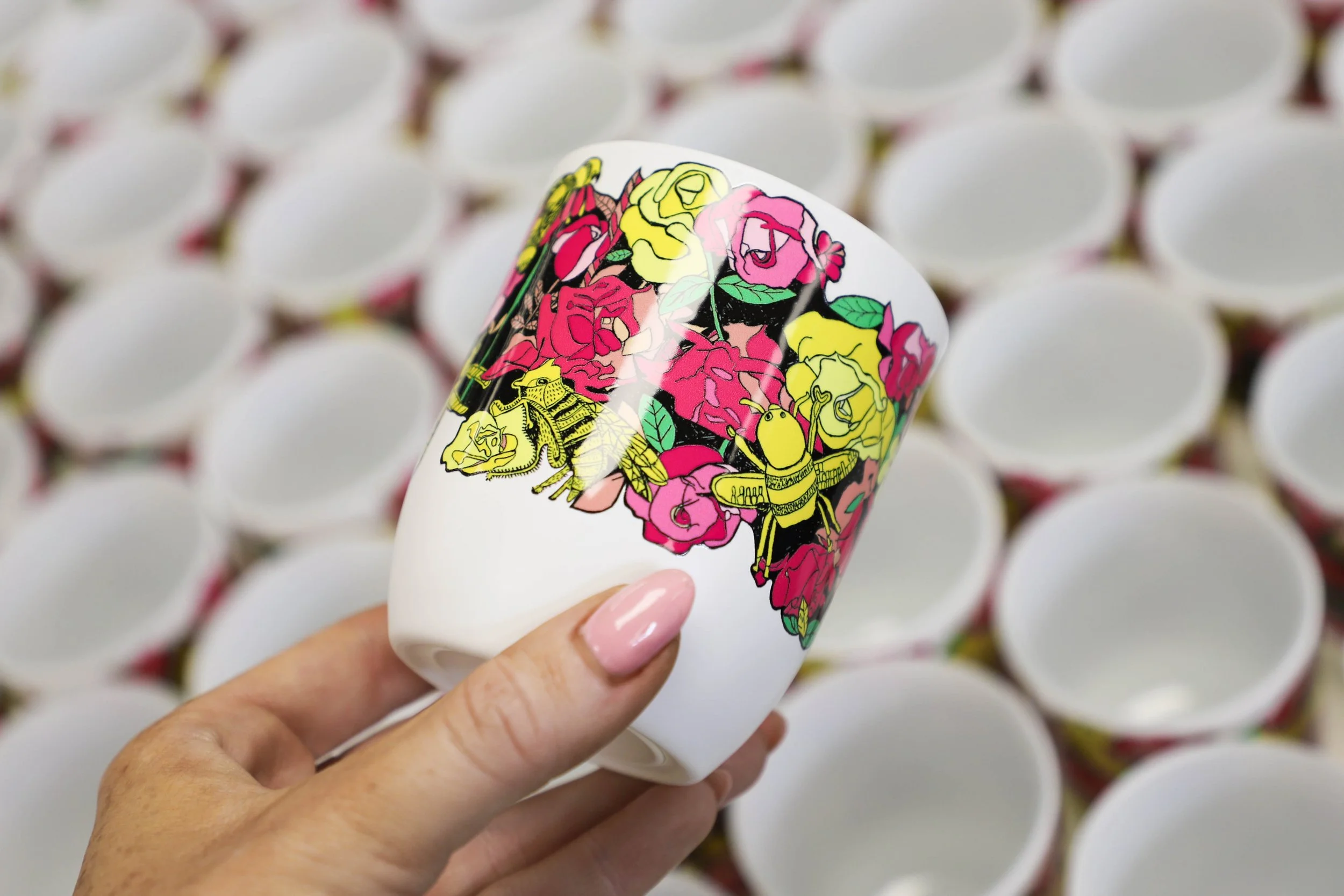 Vibrant colourful printed candle