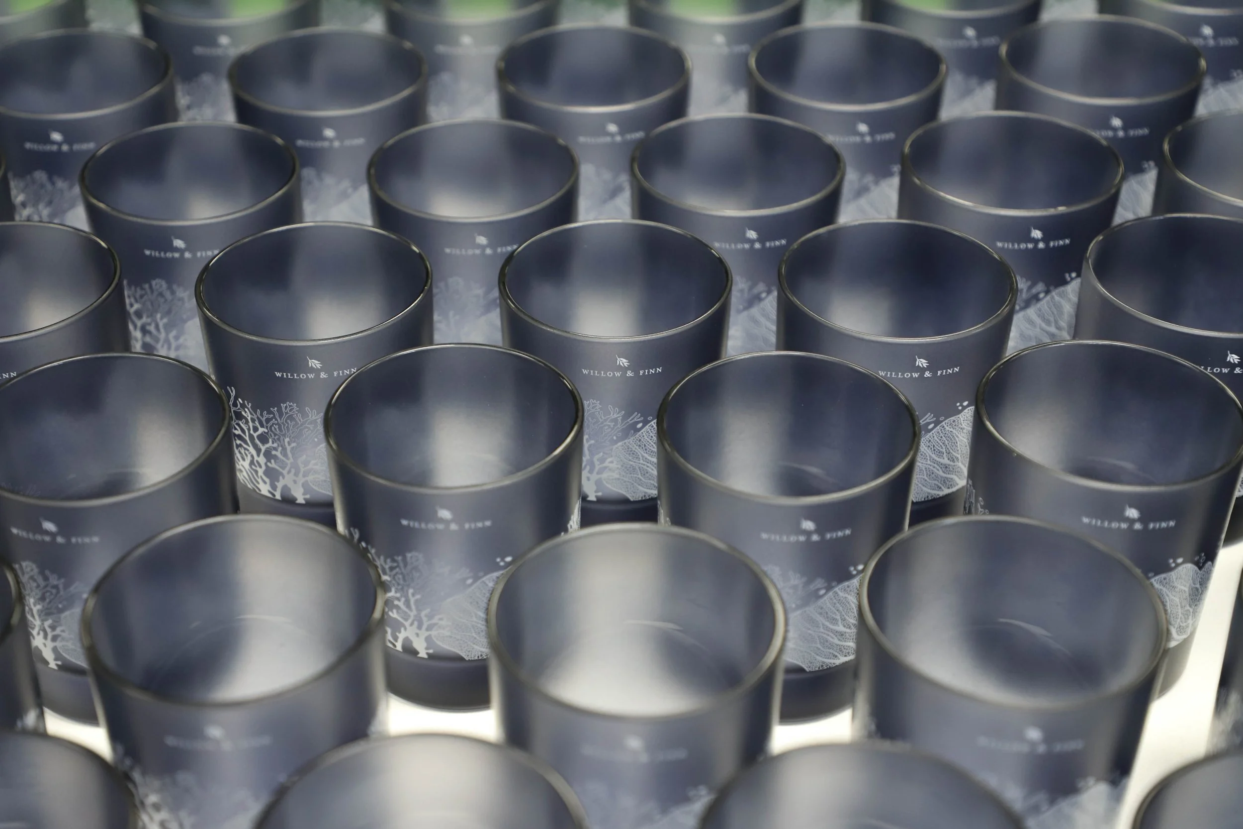 Smoked glass printed glass candle vessels