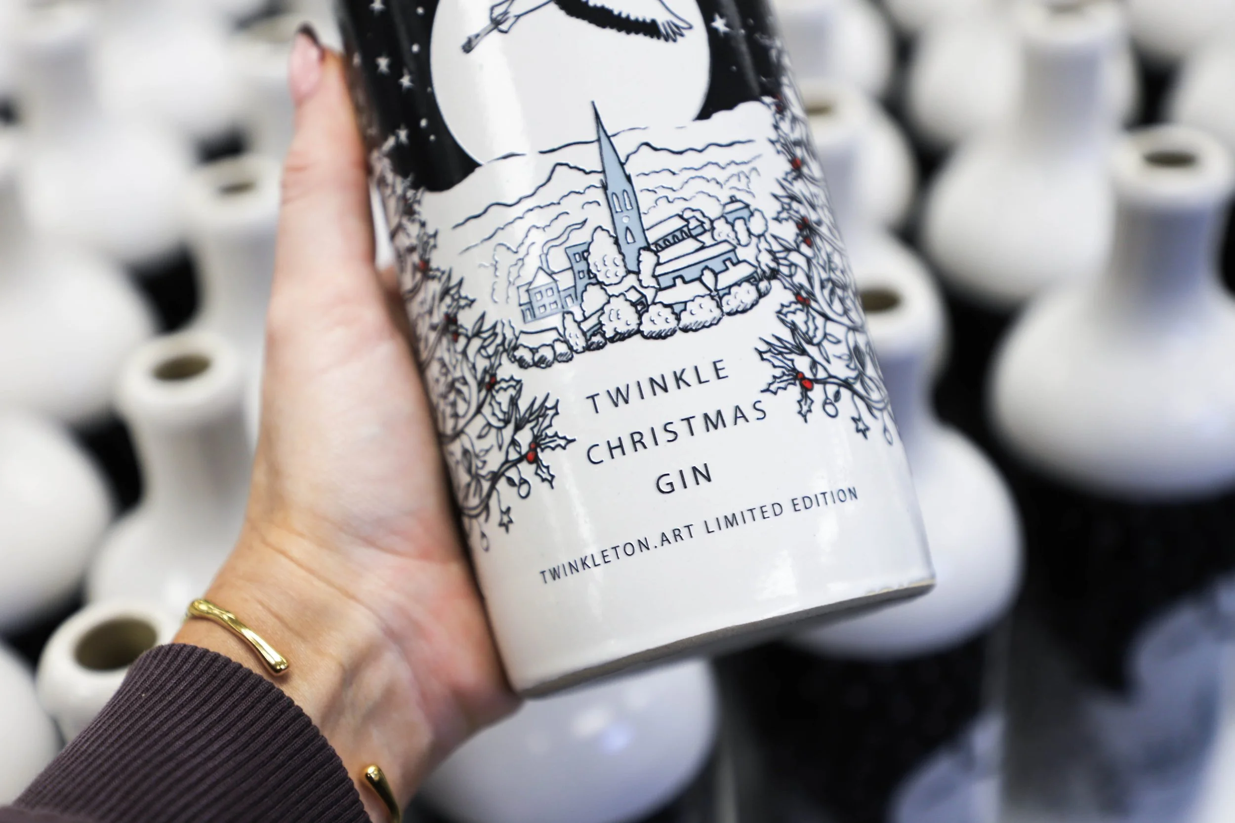 Printed ceramic gin bottles