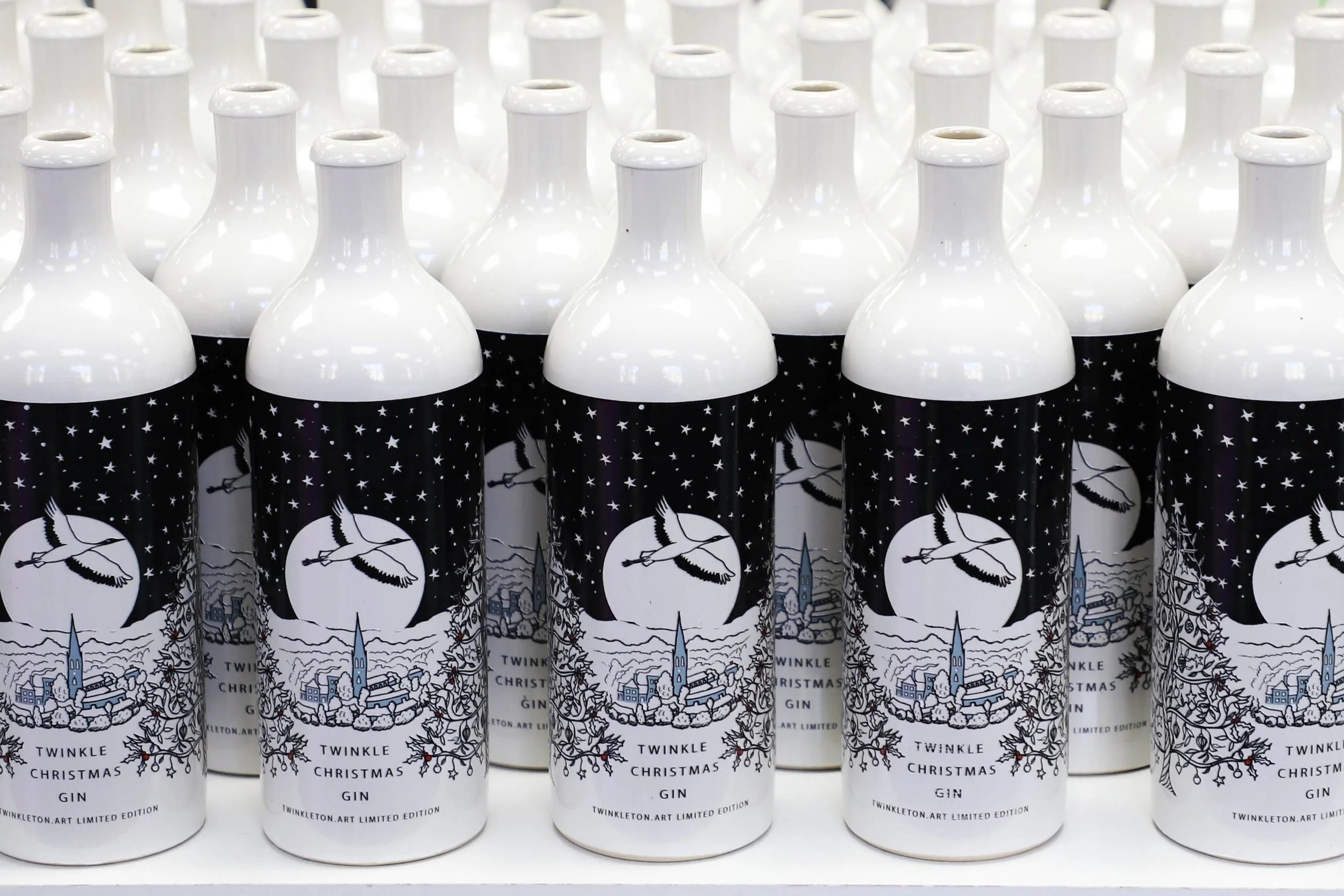 Printed ceramic gin bottles