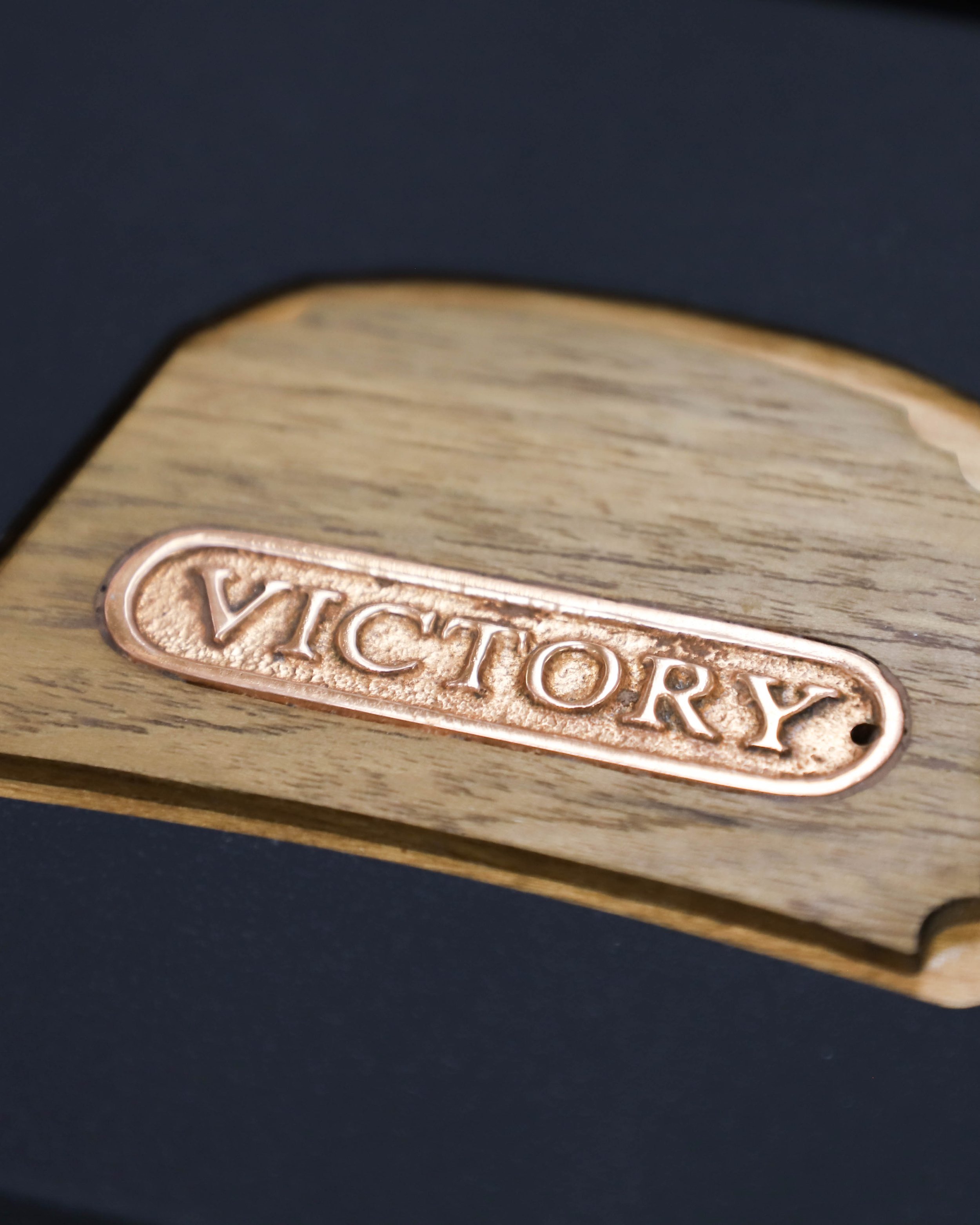 Wood Box with inlaid metal Victory sign