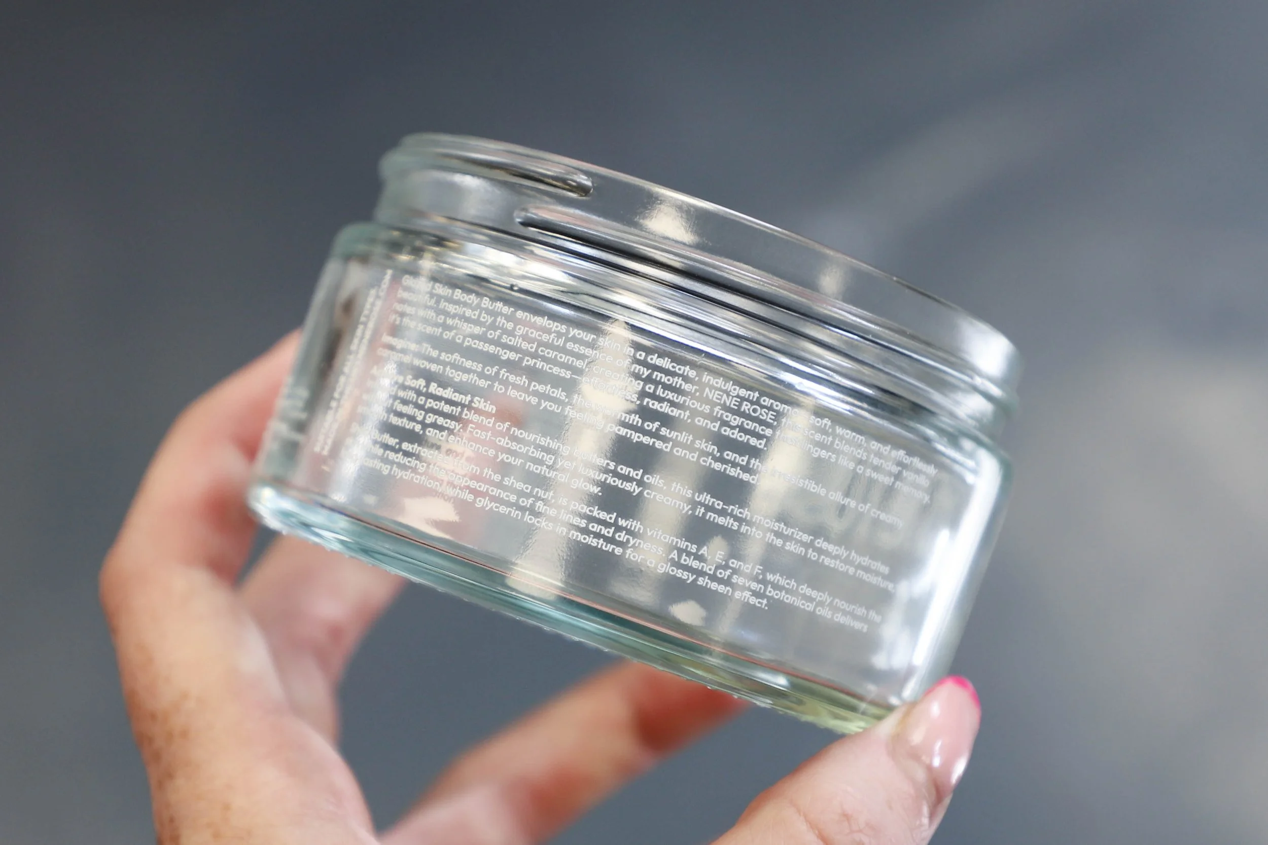Printed glass cosmetics jars small text