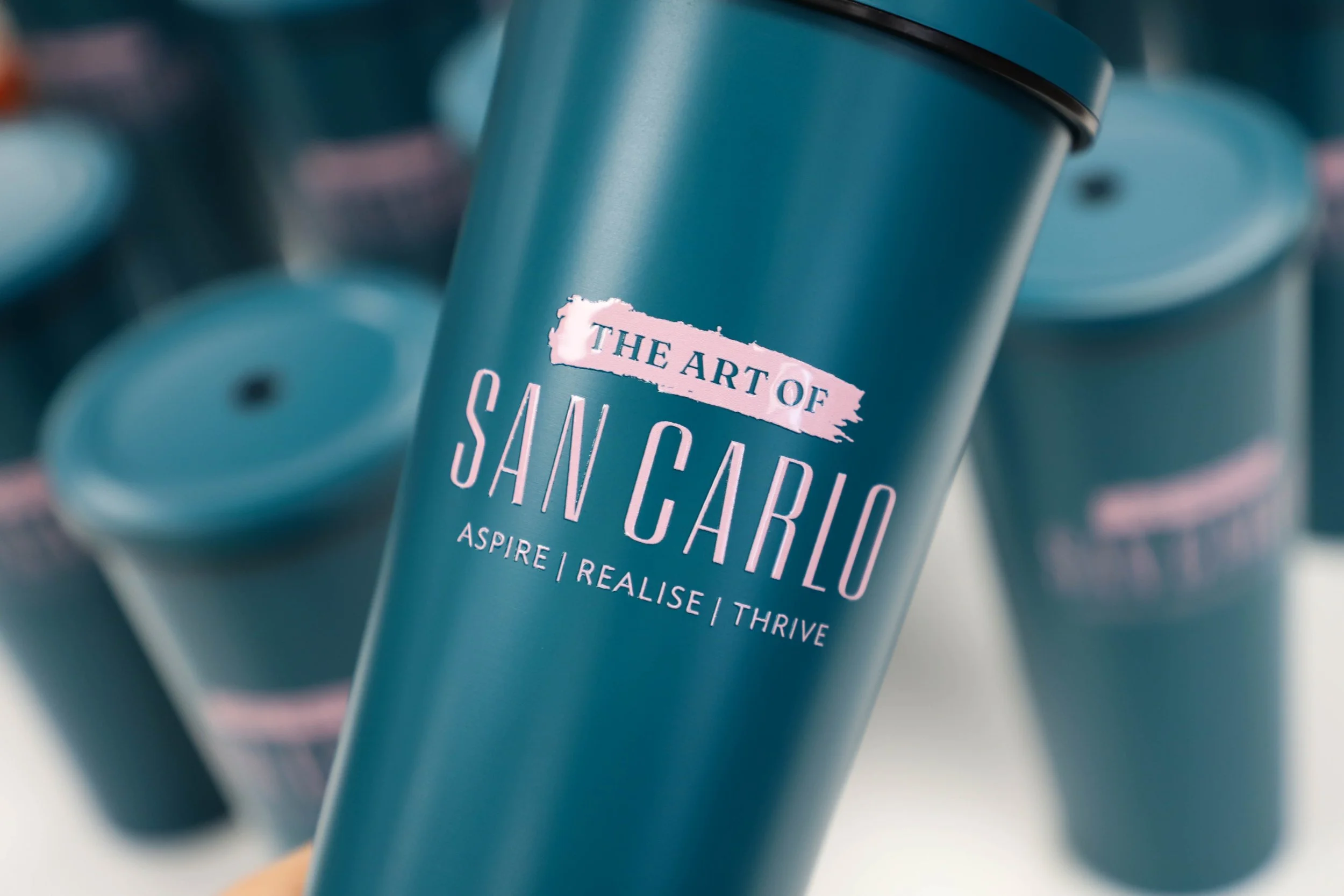 Pink printed teal straw reusable cups