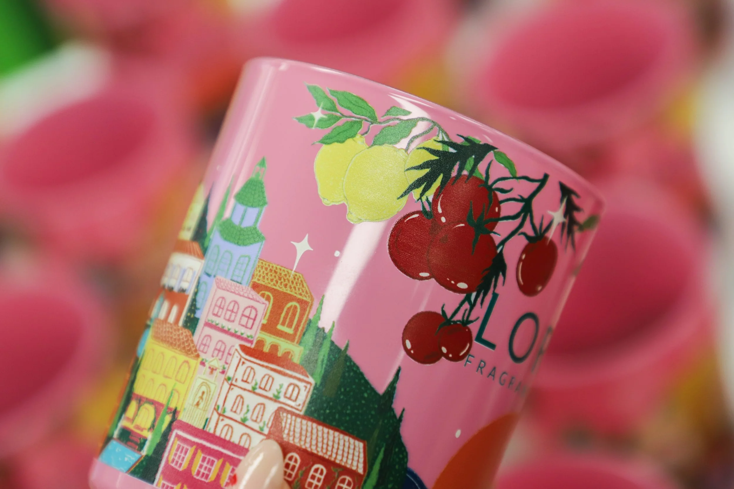 Positano printed pink candle vessels