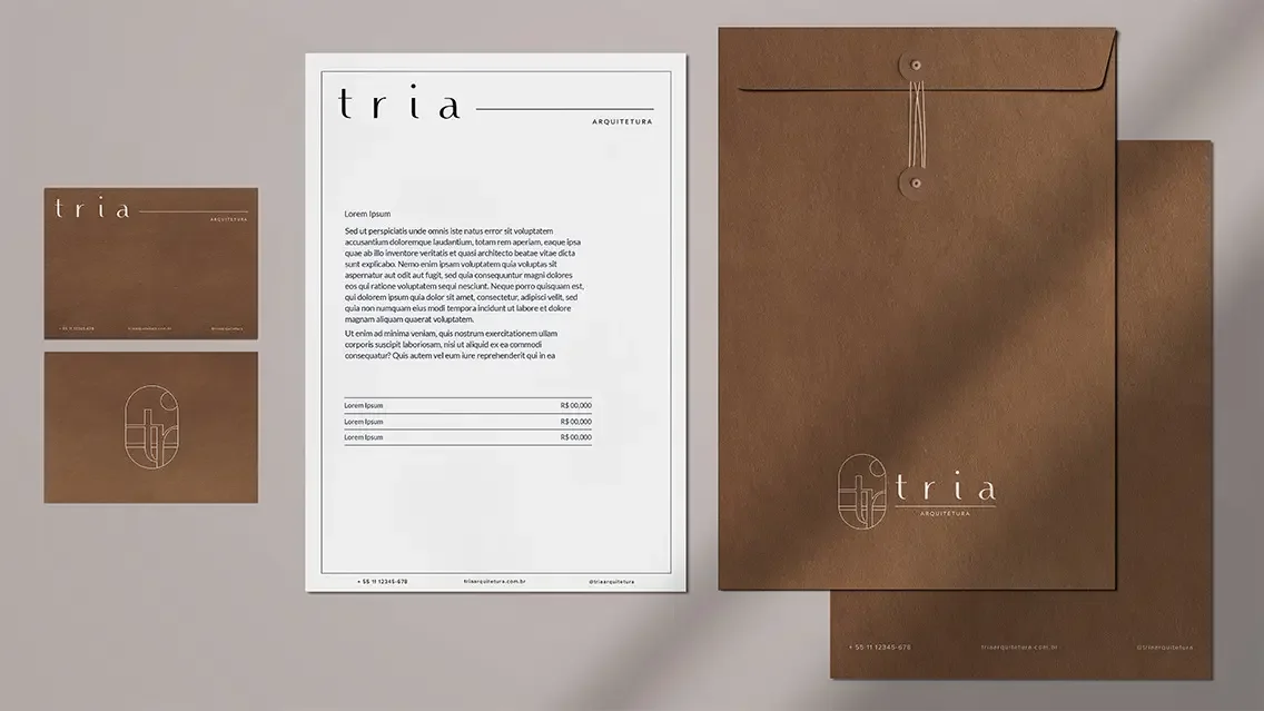 tria arquitetura rebranding papelaria institucional