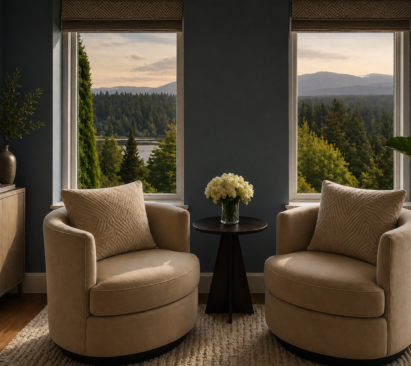 Peaceful wooded surroundings overlooking Lacamas Lake near the Southwest Washington office.