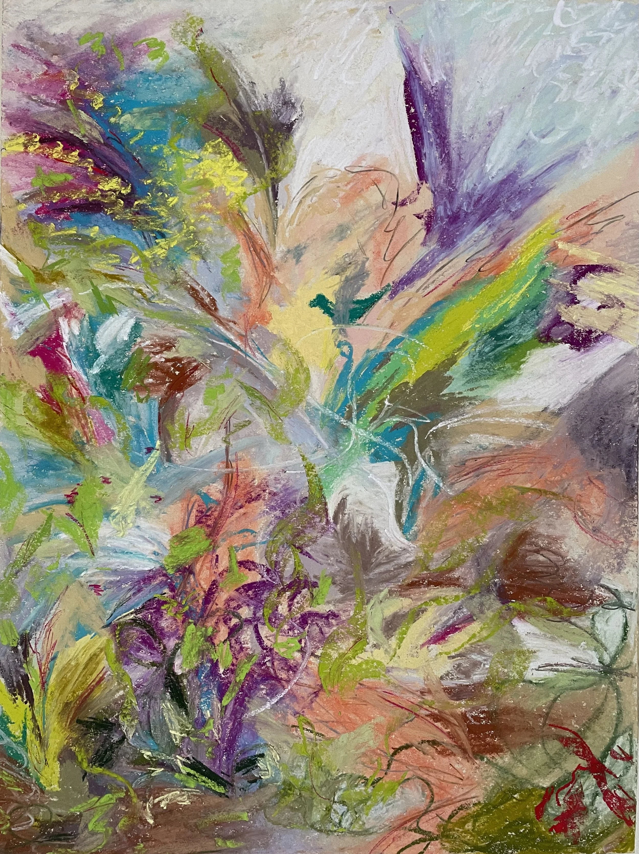 Pre-Oophorectomy Garden Dance, 2024, pastel on paper, 25"x19"