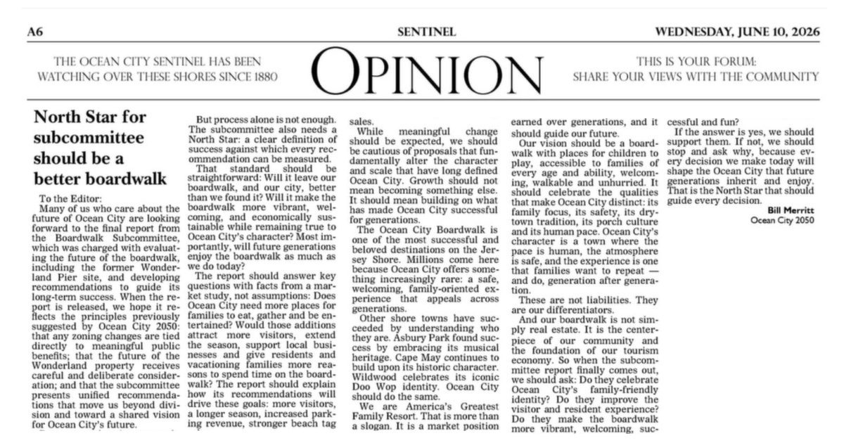 North Star for subcommittee should be a better boardwalk