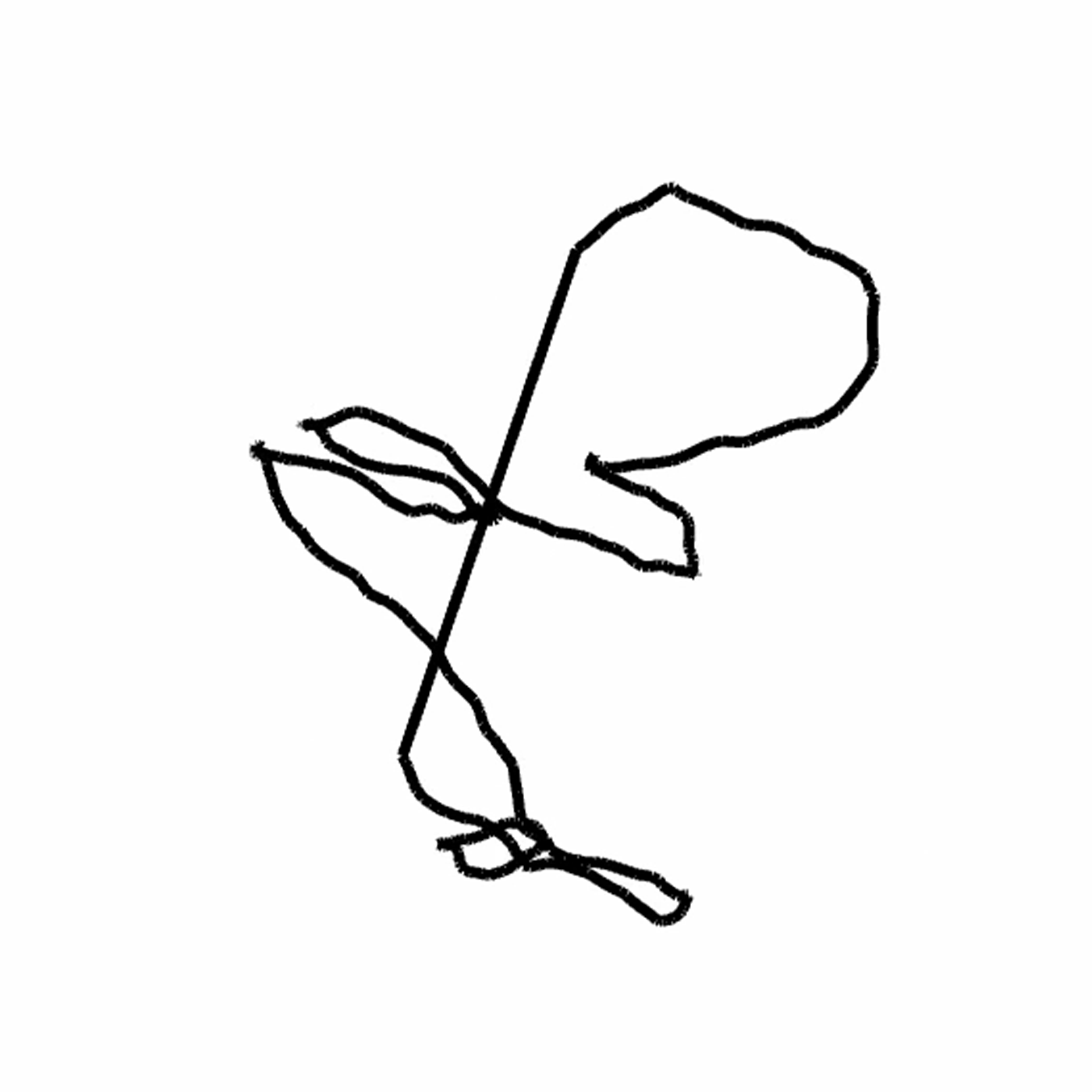 Desenho de uma folha e um ramo feitos com linhas contínuas.