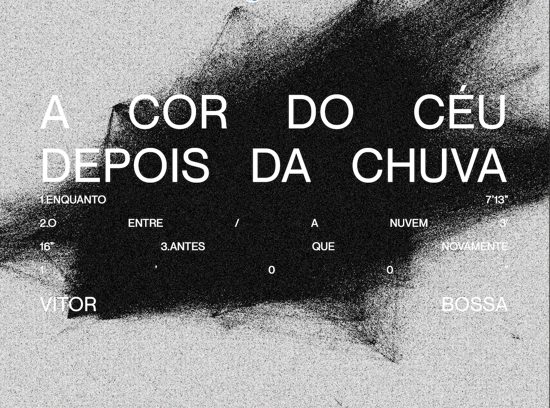 Arte gráfico com texto em português sobre a chuva, céu e tempo, com fundo de nuvens escuras e efeito de chuva.
