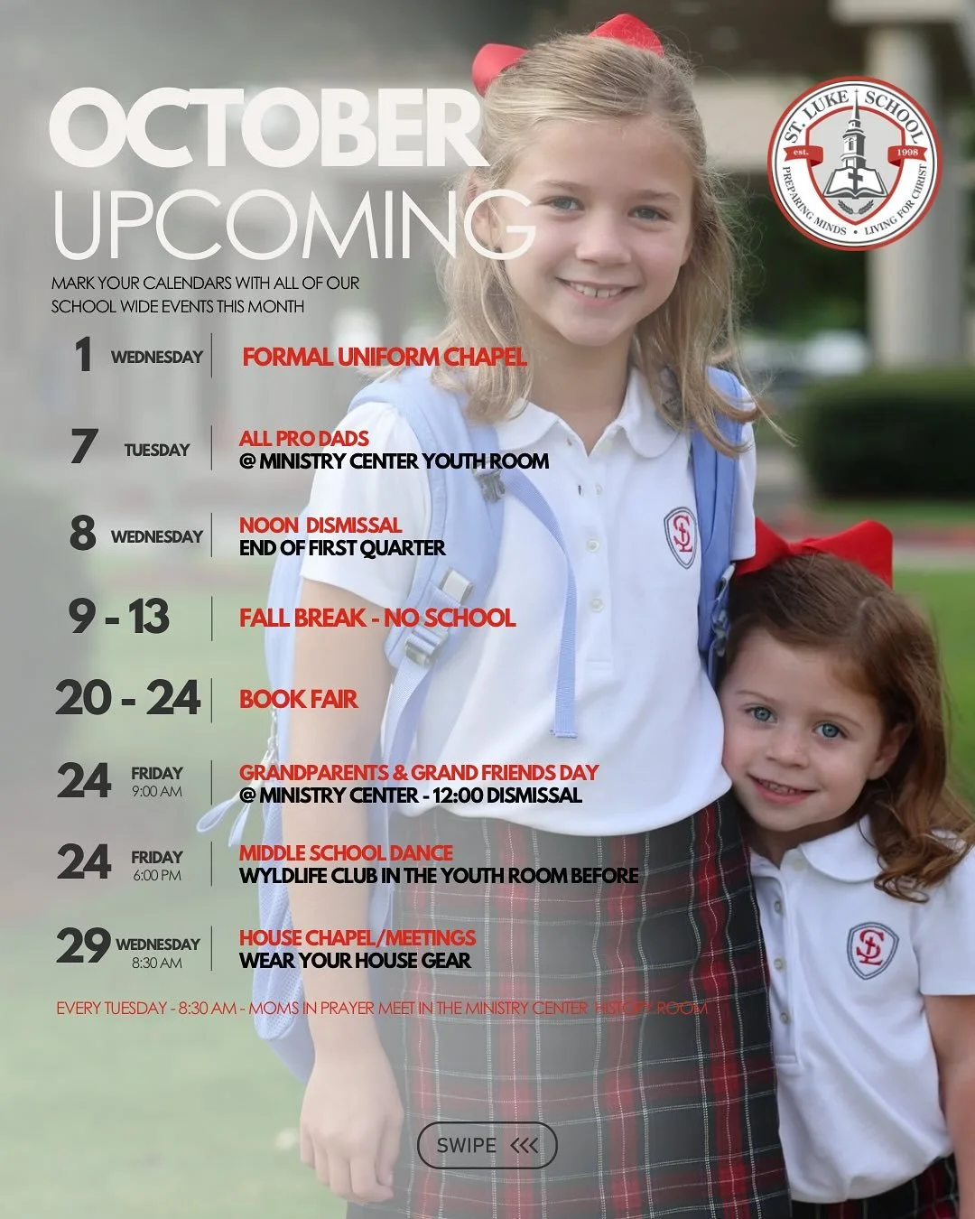 October is here!!! Mark your calendars with all of our school wide events and sports! 🎃