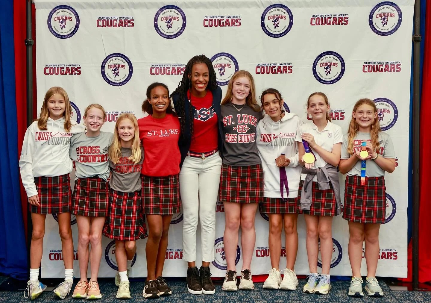 The girls cross country team had the privilege of attending the Girls in the Game luncheon at Columbus State where they met and attended a clinic led by track Olympian DeeDee Trotter.&nbsp;She inspired the girls to learn from their failures and belie