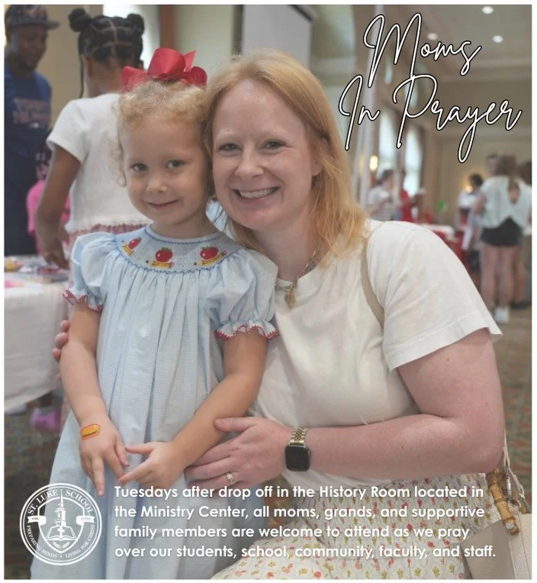 Moms in Prayer❤️ 

Come join us on Tuesdays after drop off in the History Room located in the Ministry Center for Moms in Prayer! All moms, grands, and supportive family members are welcome to attend as we pray over our students, school, community, f