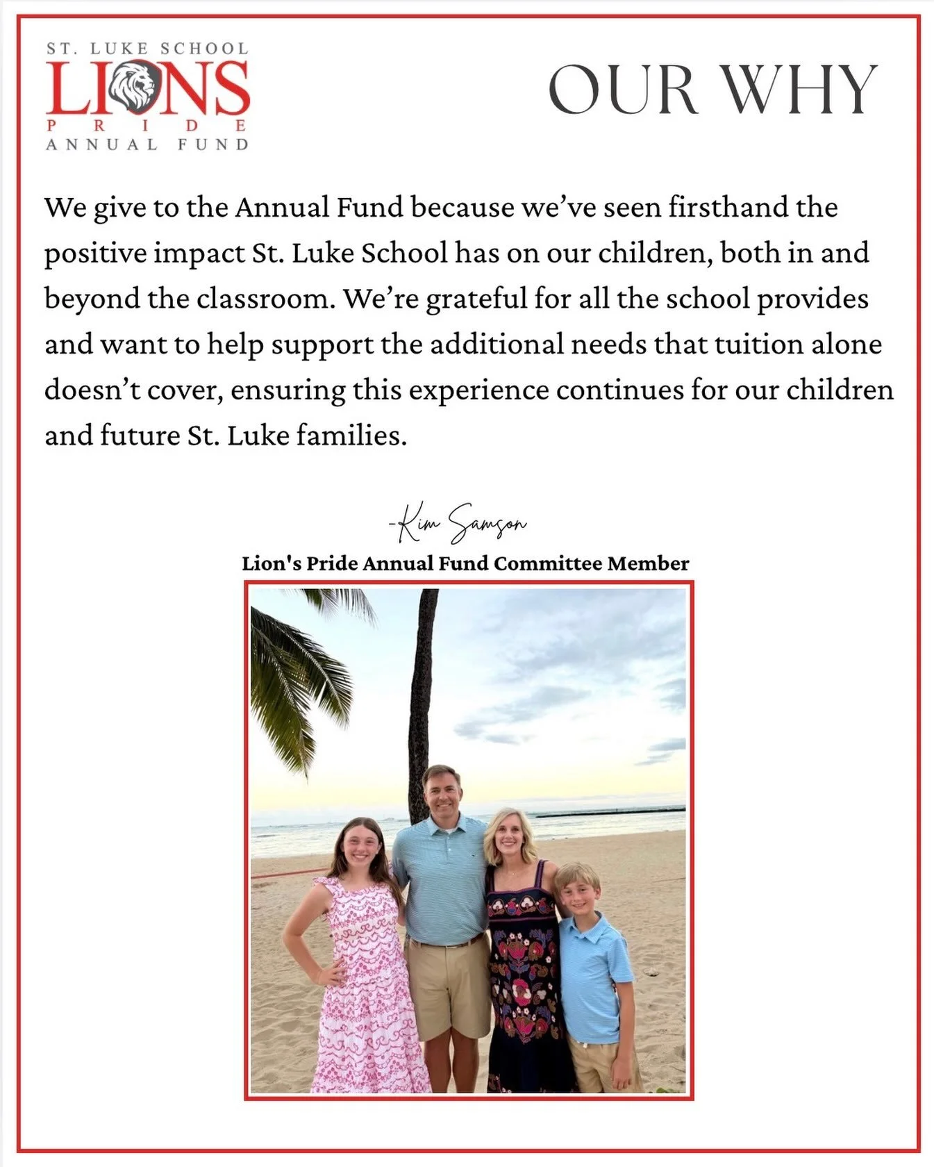 A message from Lion&rsquo;s Pride Annual Fund Committee Member, Kim Samson, about why her family gives to Lion&rsquo;s Pride Annual Fund. 

#annualfund #golions
