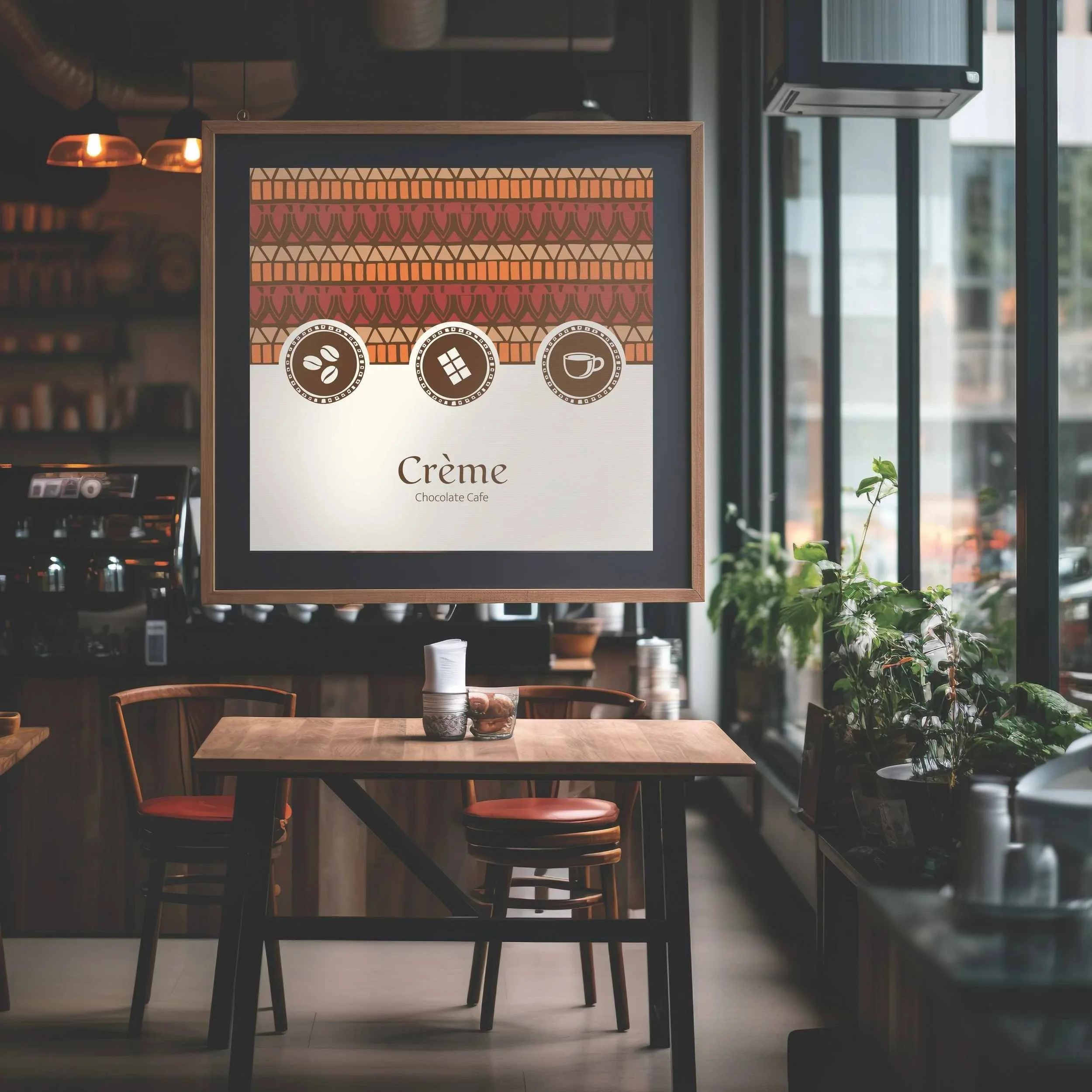 Coffee shop brand identity design with hand-drawn patterns and warm, earthy style