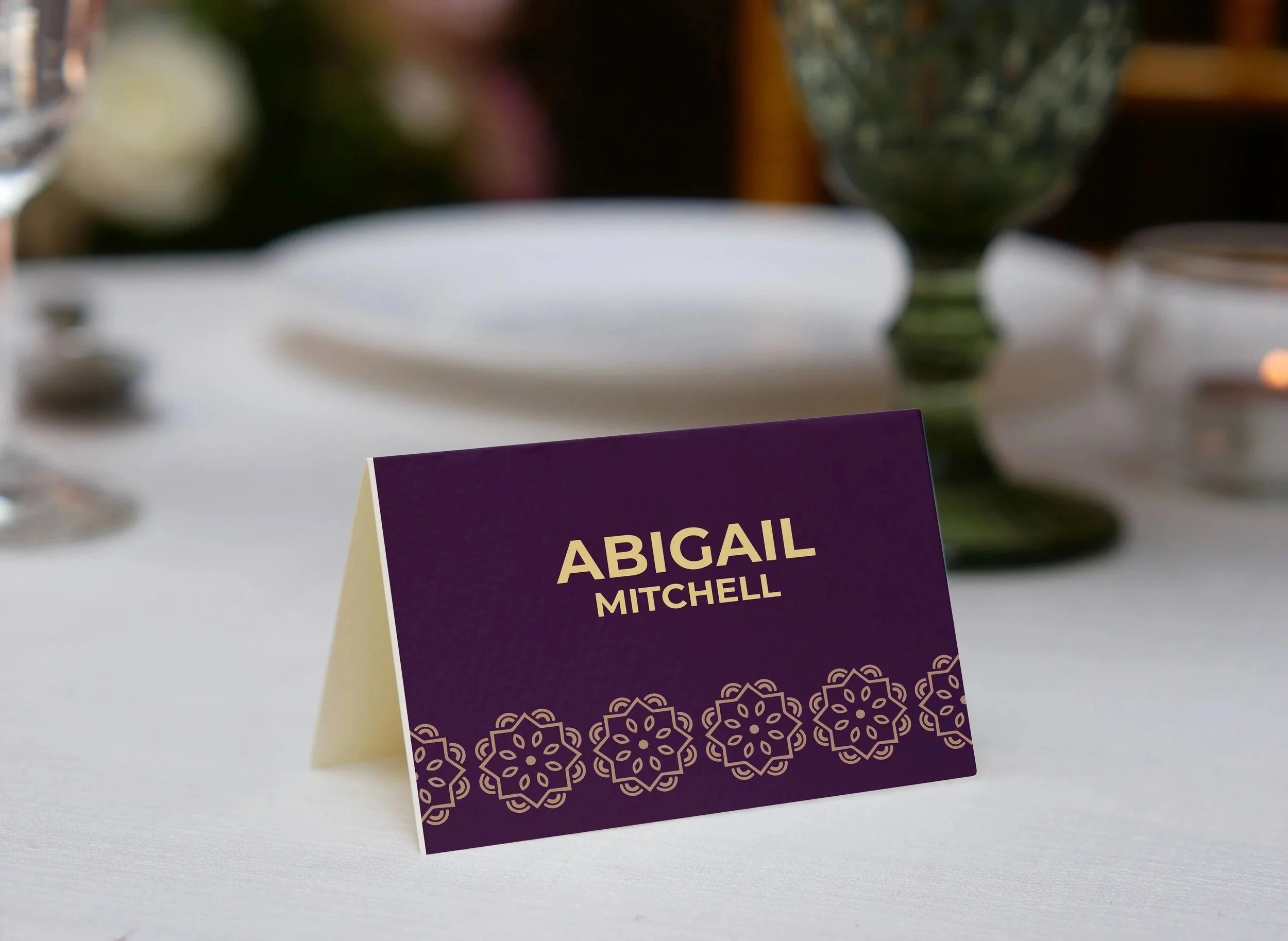 Custom name tags for charity gala with modern typography, event branding, and unique pattern designs for Child Freedom Coalition attendees