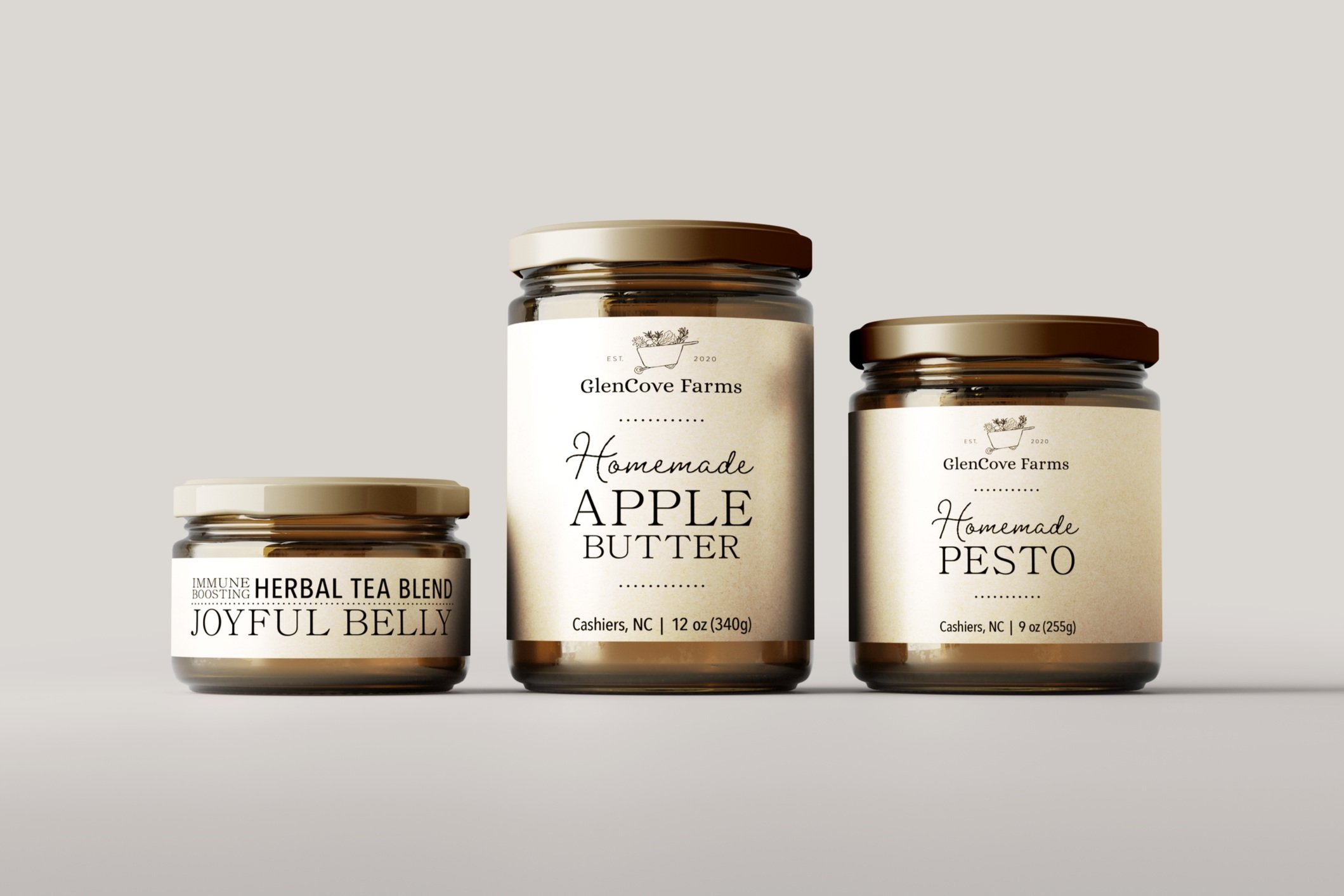 Simple, earthy package design for organic products featuring mason jar labels