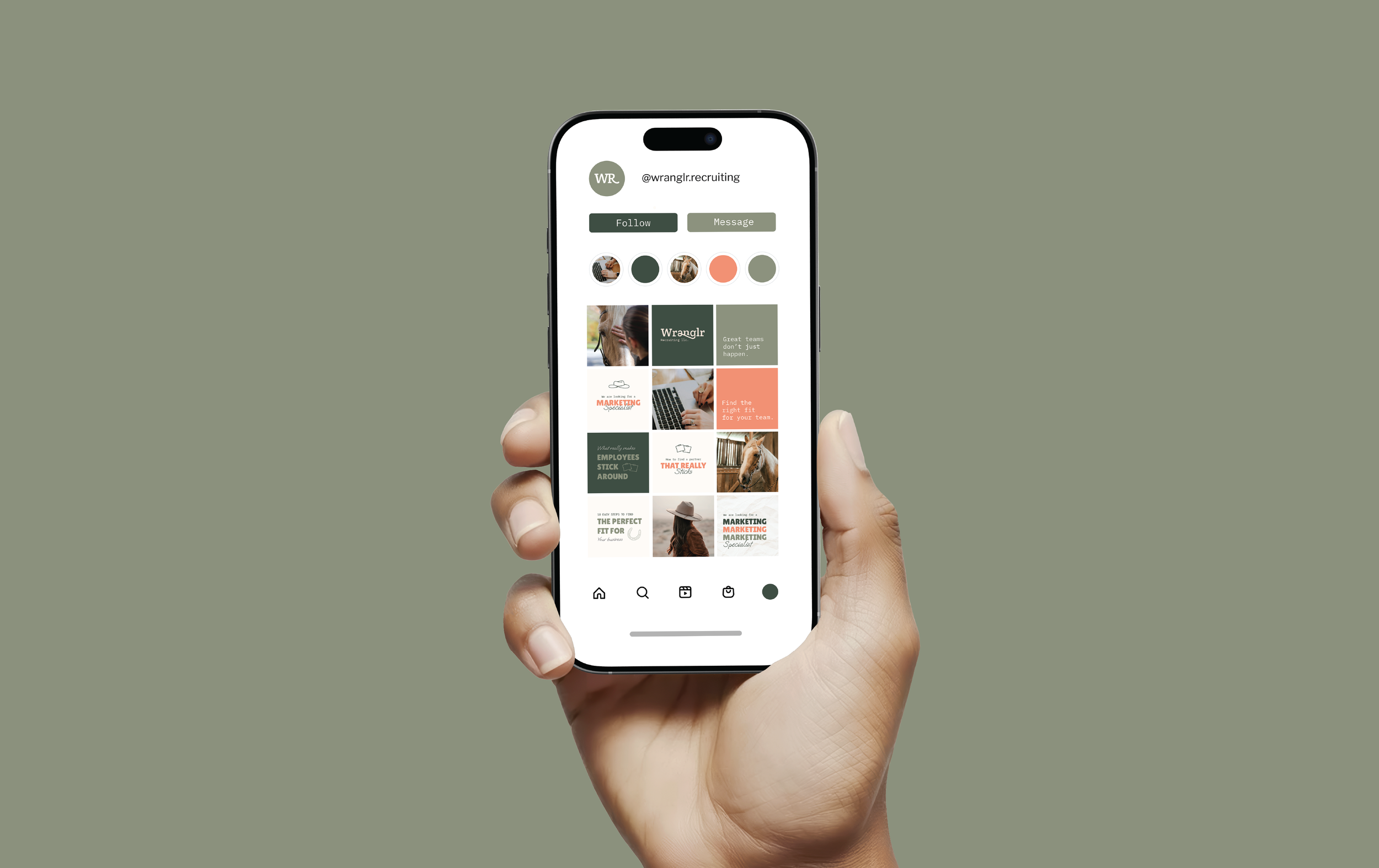 Instagram feed mockup showcasing branded social media templates, custom typography, and a cohesive brand identity for a service-based business.