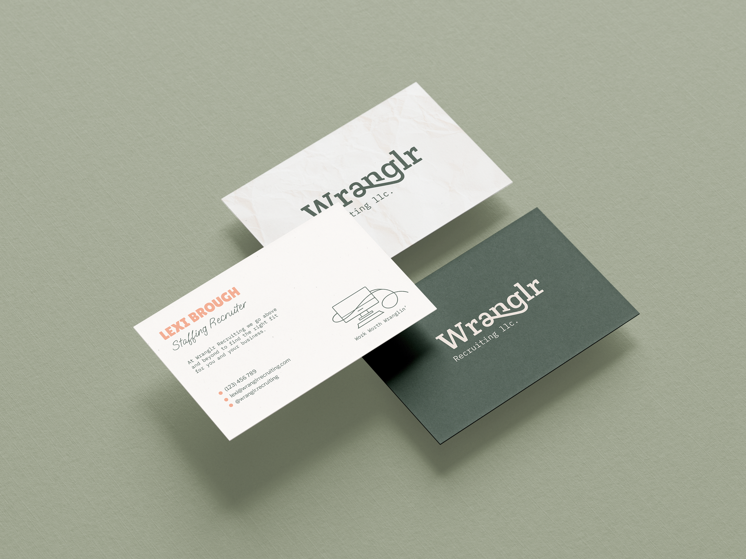 Custom business card design featuring a logo, custom typography, and western-inspired illustrations as part of a cohesive small business brand identity.