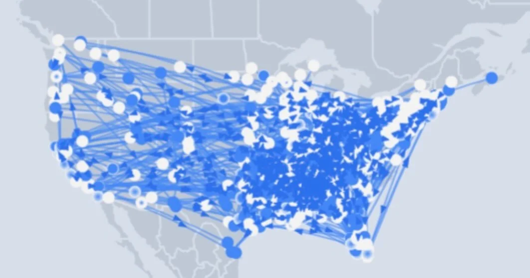 Feb 2025 > Feb 2026 domestic coverage map. What&rsquo;s the smallest US city you&rsquo;ve ever stopped in? 🇺🇸

#trucking #logistics