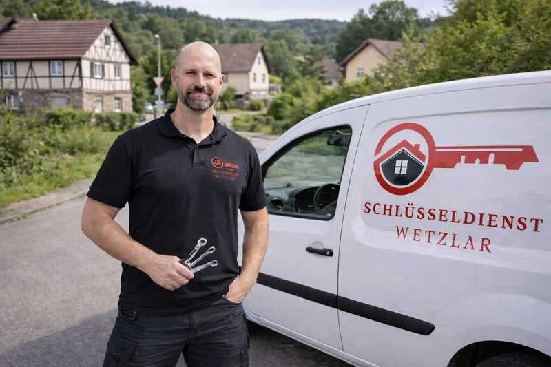 Schlüsseldienst Bermoll, Aßlar Monteur mit Einsatzfahrzeug