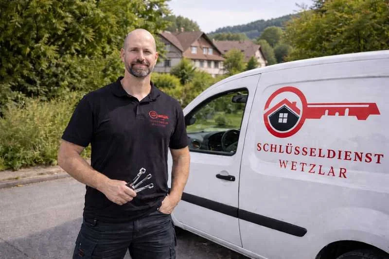 Schlüsseldienst Aßlar Monteur mit Einsatzfahrzeug