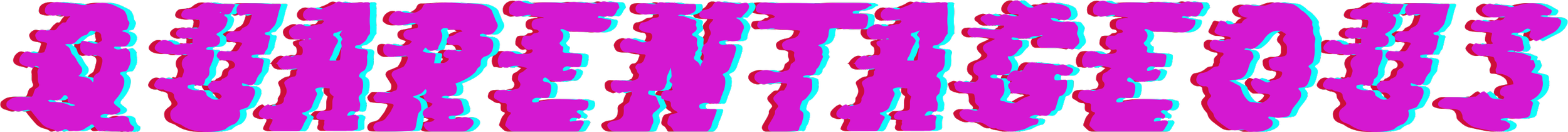 Bold pink and blue distorted text displaying "QUARANTAGEOUS" on a black background.