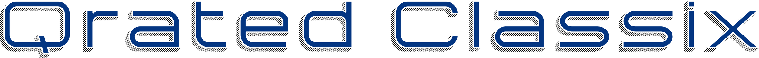 The text 'Qrated Classix' in a stylized font with a blue and black diagonal stripe pattern.