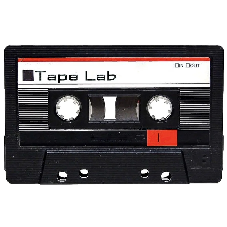 Vintage cassette tape labeled "Tape Lab" with black, white, and red design.