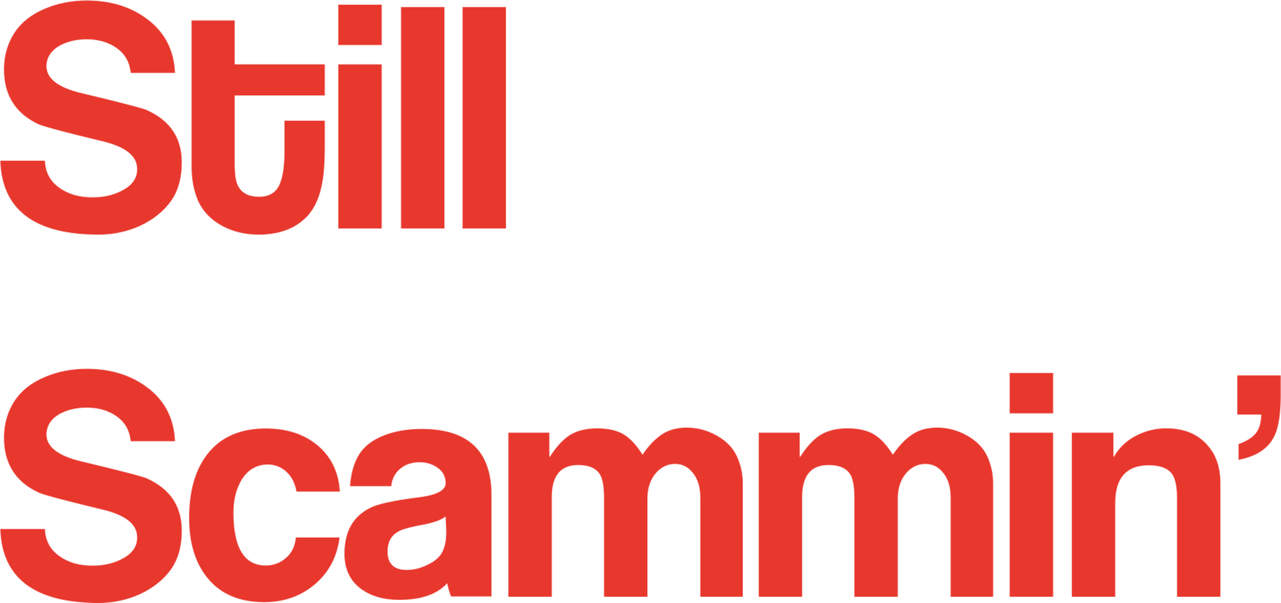 Red text on a black background reading "Still Scammin'"