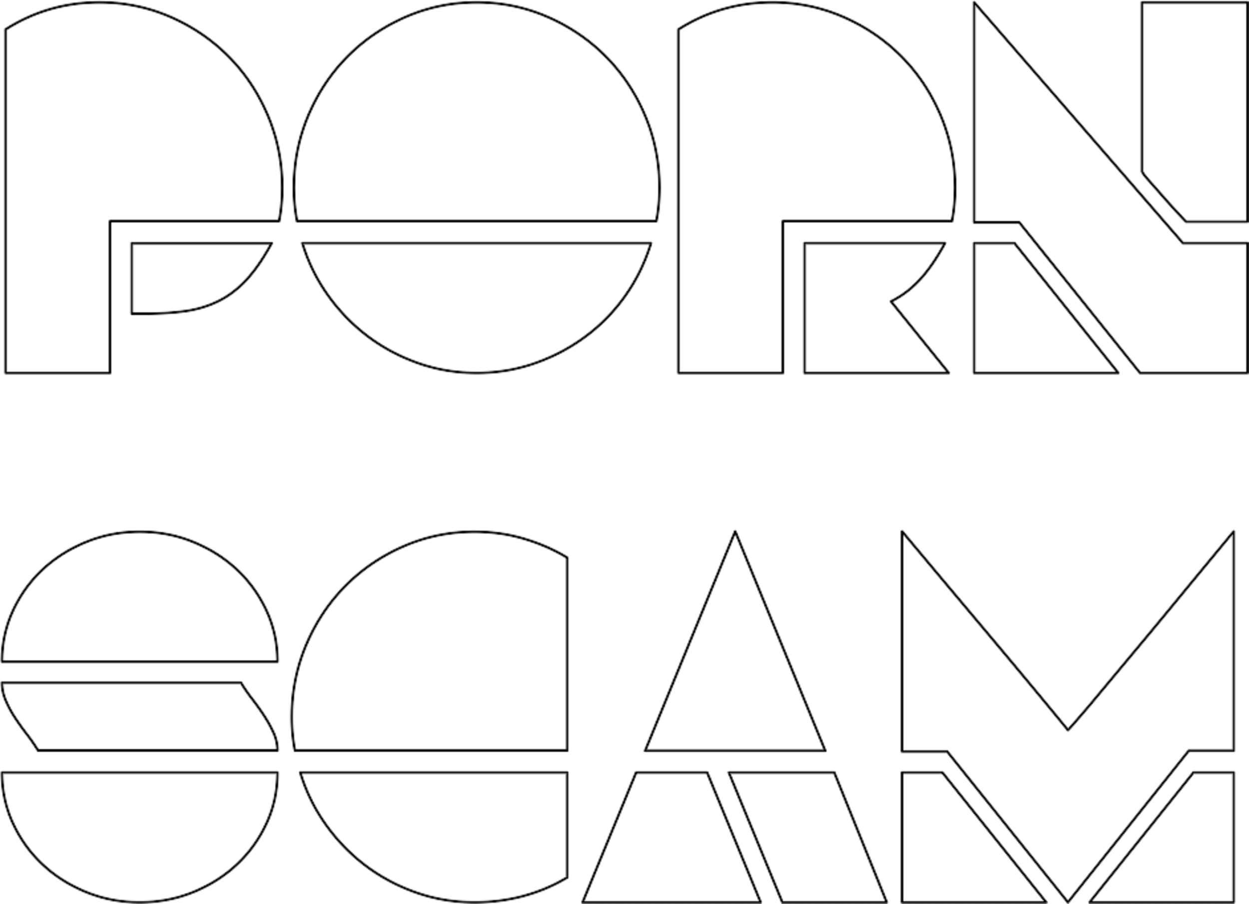 Stylized text "PORN SCAM" in bold, geometric font on black background.