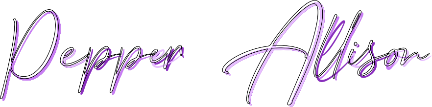 Stylized purple script reading "Pepper Allison" on a transparent background.