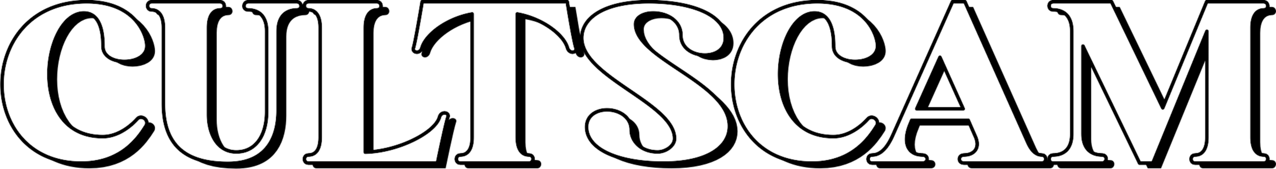"Cultscam" written in bold white letters on a black background.