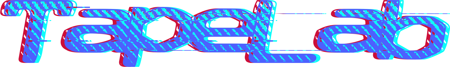 Stylized text "TapeLab" with blue and red glitch effect, diagonal lines, on black background.