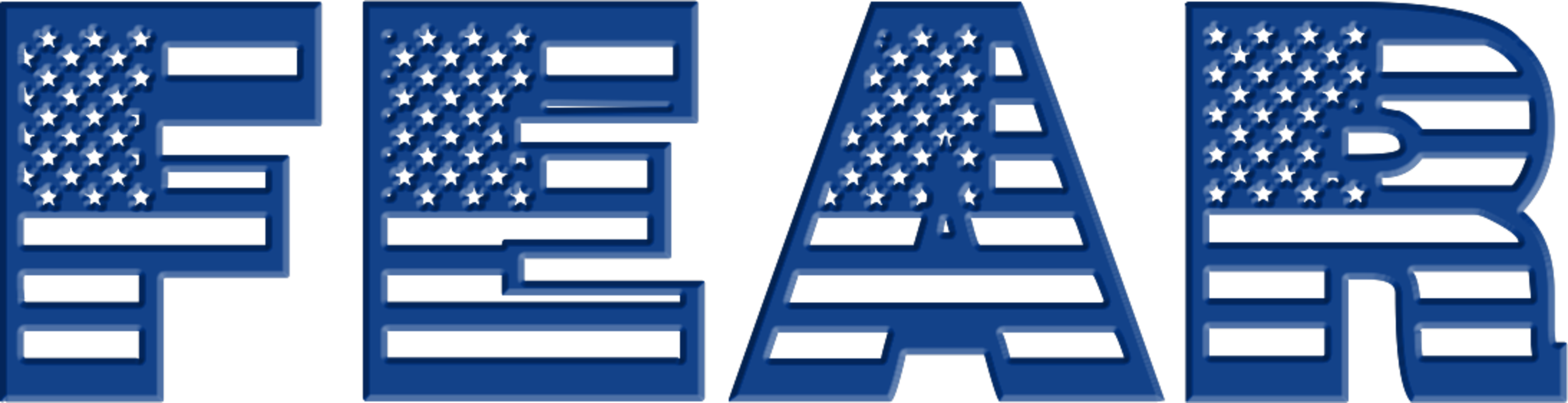The word 'FEAR' in stylized blue letters with star and stripe patterns resembling the American flag.