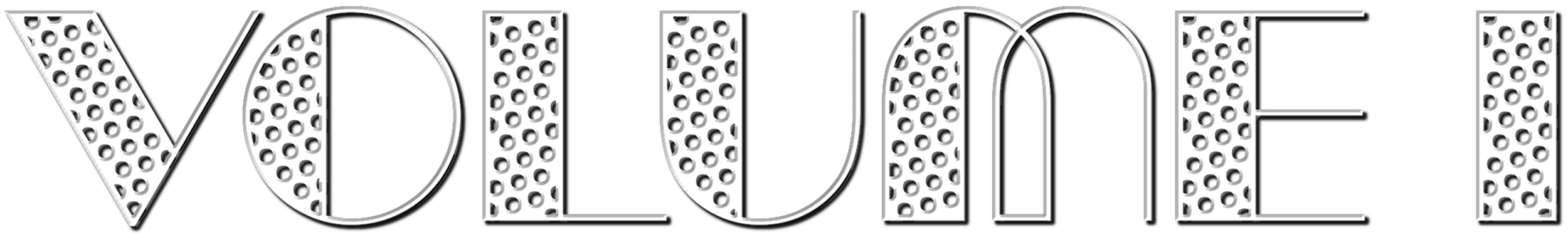 The word 'VOLUME' in a bold, decorated font