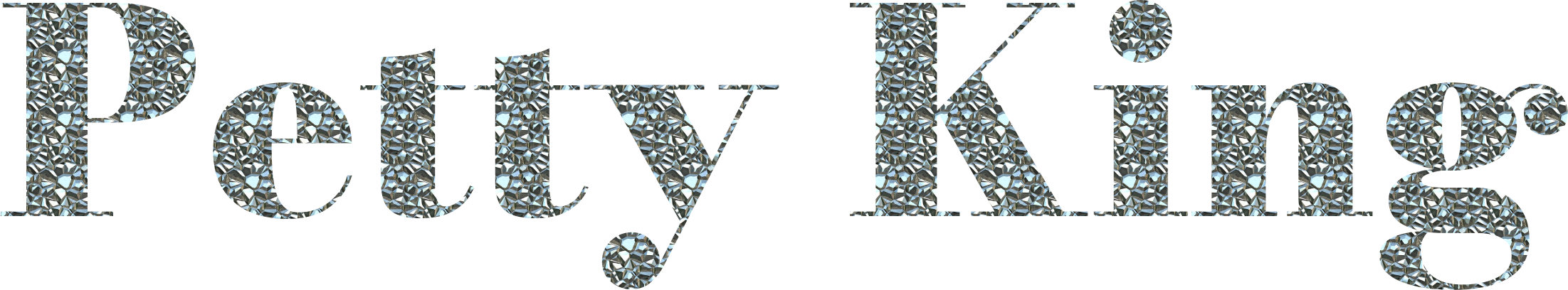 Text 'Petty King' in a glittery, diamond-like font.
