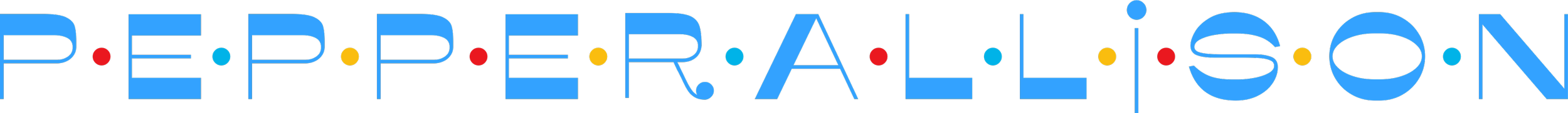 Text logo spelling 'Pepper Allison' in blue with colorful dots between each letter.