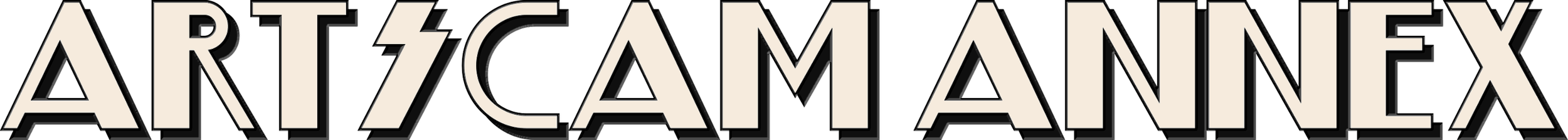 Stylized text "ART/CAM ANNEX" in bold, three-dimensional letters with a cream color and black shadow, on a transparent background.