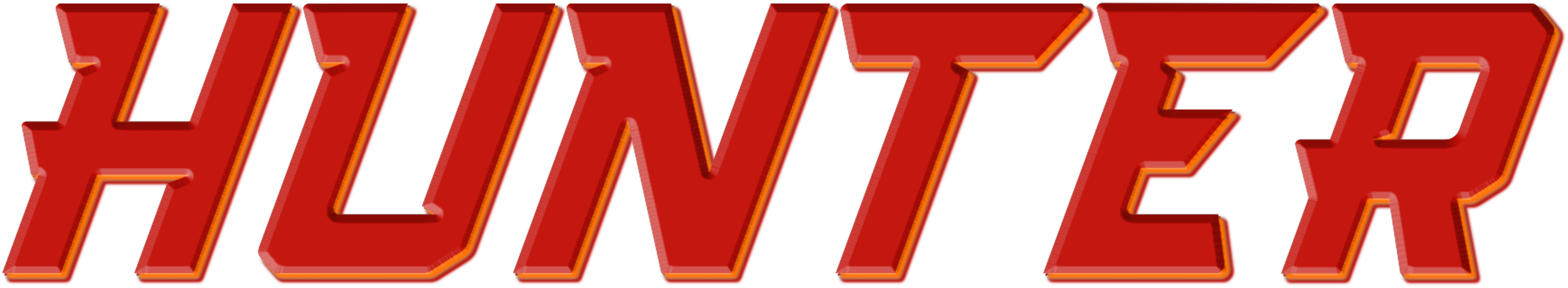 "HUNTER" in bold red 3D text with a shadow effect on a transparent background.