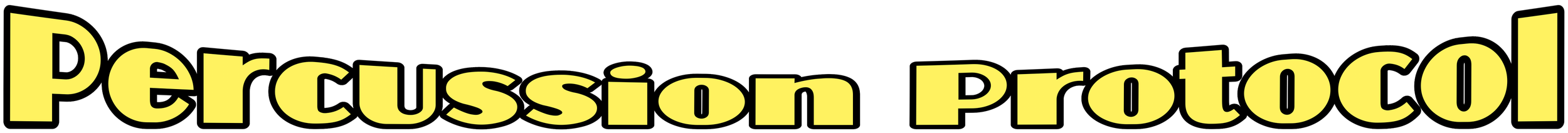 "Percussion Protocol" text in bold yellow font with black outline