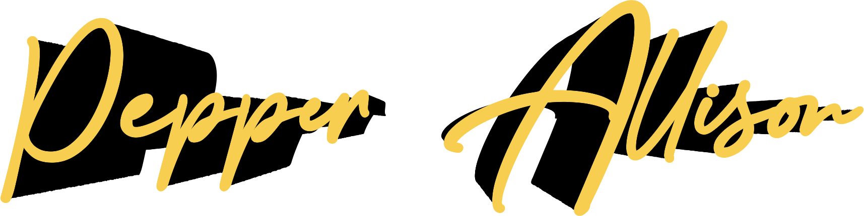 "Pepper Alison" in yellow cursive script with black shadow.