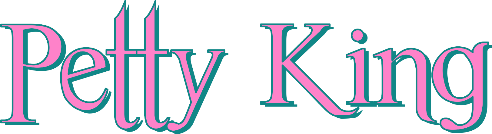 "Petty King" text in pink with teal shadow on transparent background