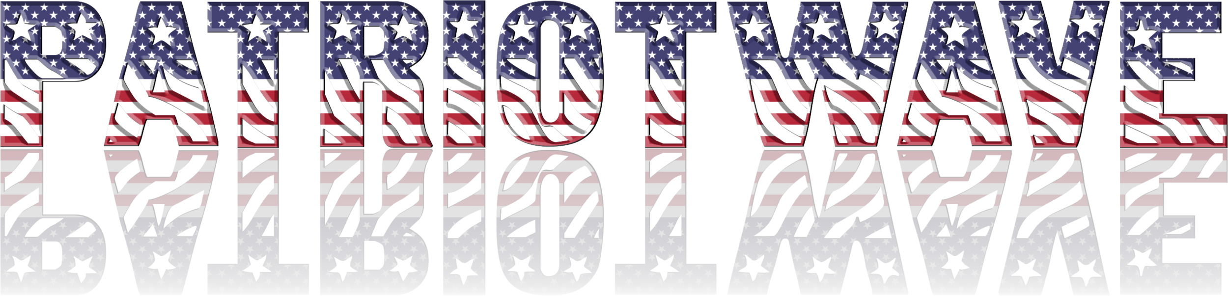 "PATRIOT WAVE" text with American flag design and reflective effect.