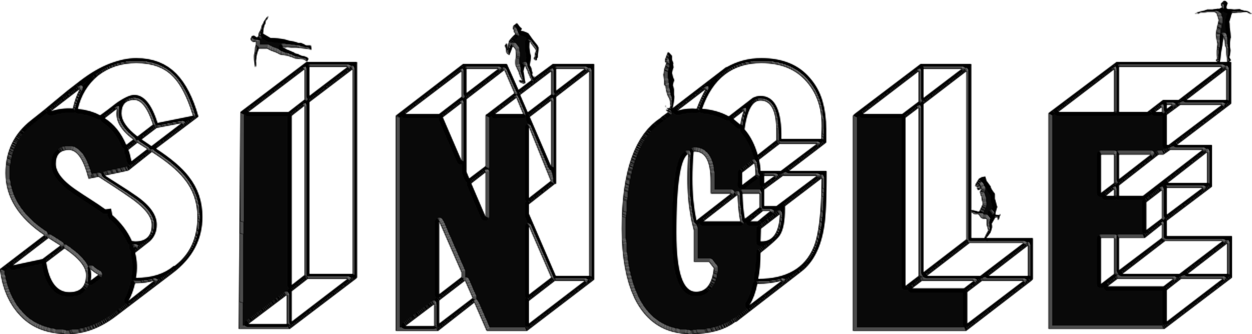 The word 'SINGLE' in stylized 3D letters with small human figures interacting with the letters.