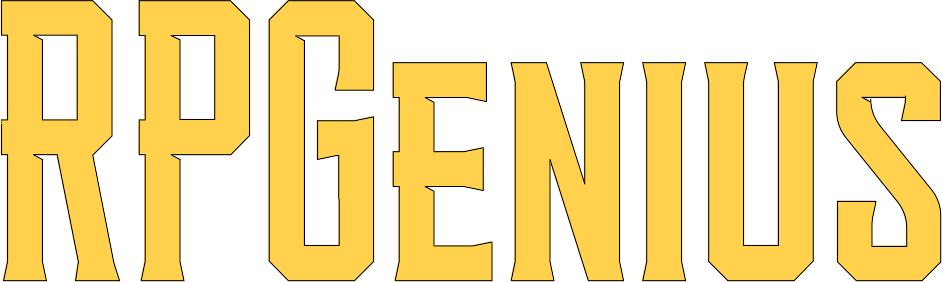 The word 'RPGenius' in bold, yellow uppercase letters on a black background.