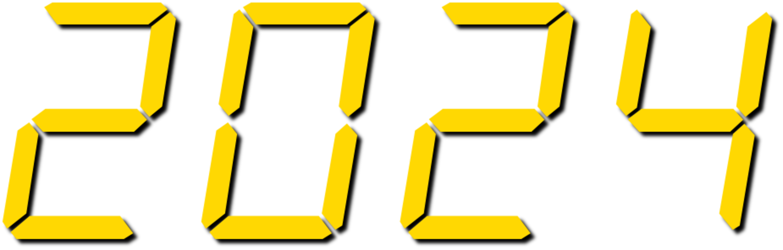 Yellow digital numbers displaying '2024' on a black background.