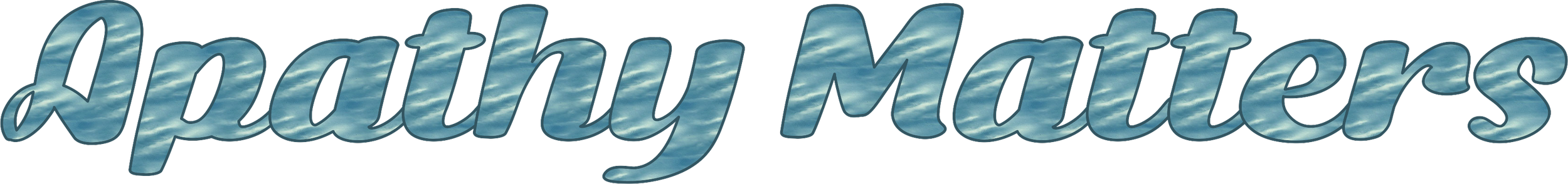 3D text reading "Apathy Matters" with a cloudy sky texture.