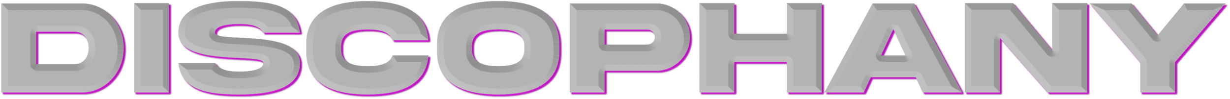 The word 'DISCOPHANY' in 3D gray text with a purple outline.