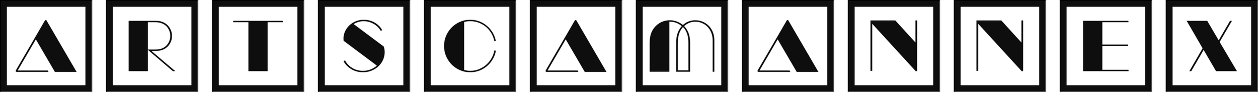 Stylized text spelling "ARTSCAMANEX" in framed, black-on-white letters.